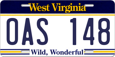 WV license plate OAS148