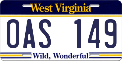 WV license plate OAS149