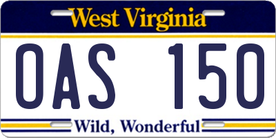 WV license plate OAS150