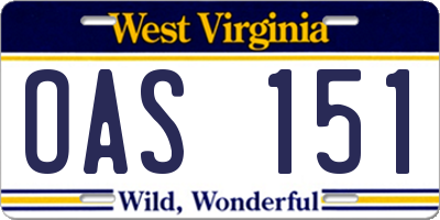 WV license plate OAS151