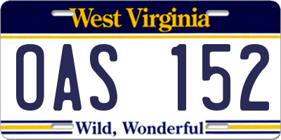 WV license plate OAS152