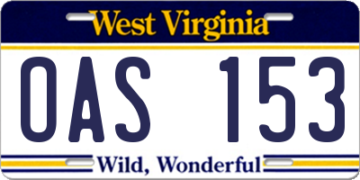 WV license plate OAS153
