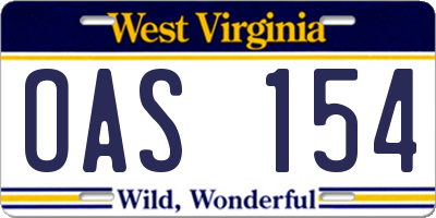 WV license plate OAS154