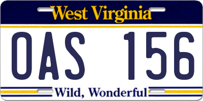 WV license plate OAS156