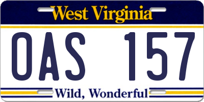 WV license plate OAS157