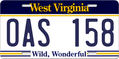 WV license plate OAS158