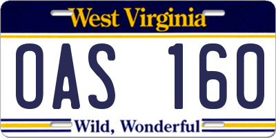 WV license plate OAS160