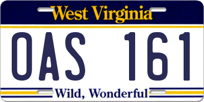 WV license plate OAS161