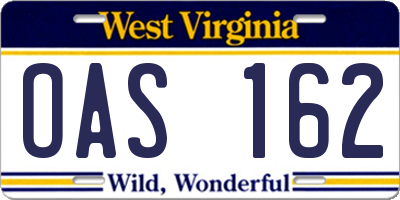 WV license plate OAS162