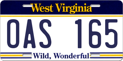 WV license plate OAS165