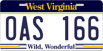 WV license plate OAS166
