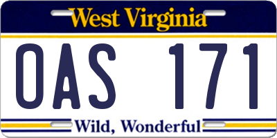 WV license plate OAS171