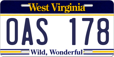WV license plate OAS178
