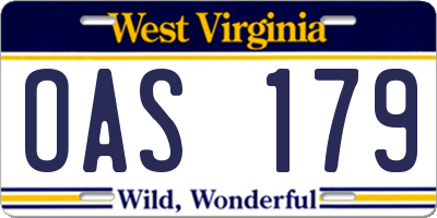 WV license plate OAS179