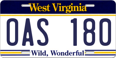 WV license plate OAS180