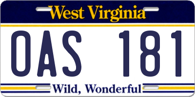 WV license plate OAS181