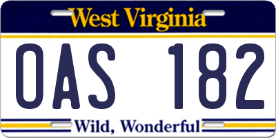 WV license plate OAS182