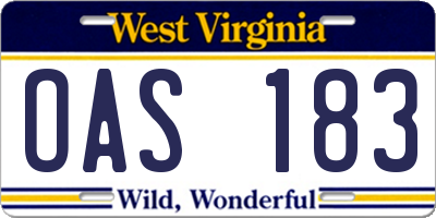 WV license plate OAS183