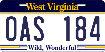 WV license plate OAS184