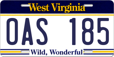 WV license plate OAS185