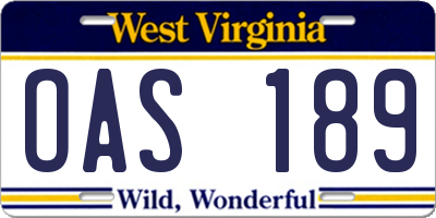 WV license plate OAS189