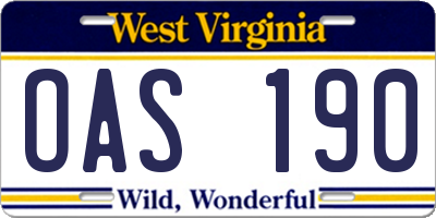 WV license plate OAS190