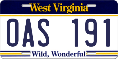 WV license plate OAS191