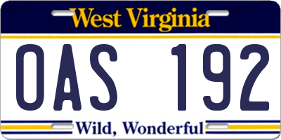 WV license plate OAS192