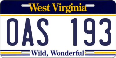 WV license plate OAS193