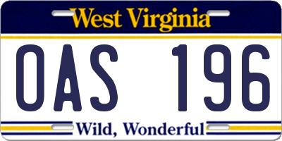 WV license plate OAS196