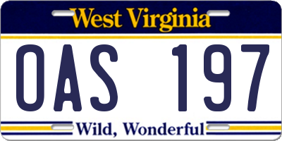 WV license plate OAS197