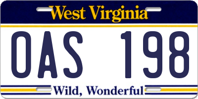 WV license plate OAS198