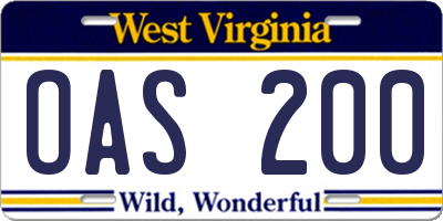 WV license plate OAS200