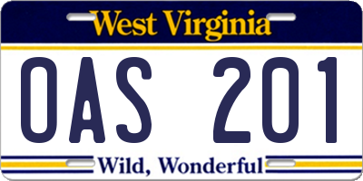 WV license plate OAS201