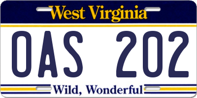 WV license plate OAS202