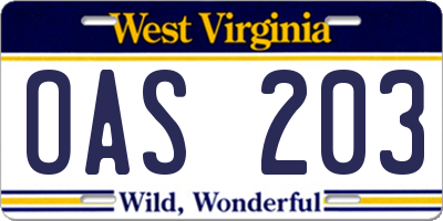 WV license plate OAS203
