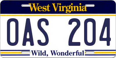 WV license plate OAS204