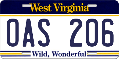 WV license plate OAS206