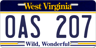 WV license plate OAS207