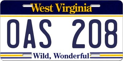 WV license plate OAS208
