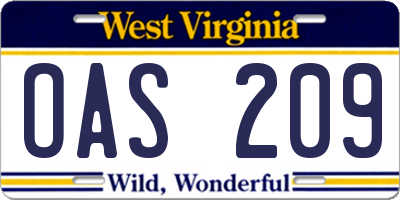 WV license plate OAS209