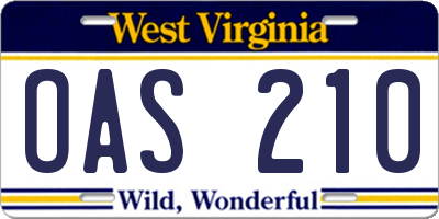 WV license plate OAS210