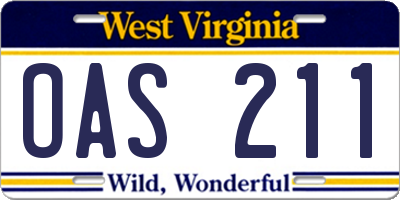 WV license plate OAS211