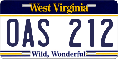 WV license plate OAS212