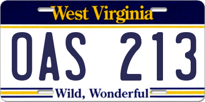 WV license plate OAS213