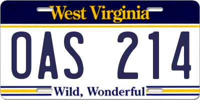 WV license plate OAS214