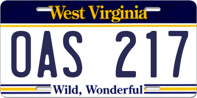 WV license plate OAS217
