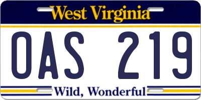 WV license plate OAS219