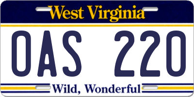 WV license plate OAS220