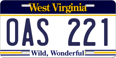 WV license plate OAS221